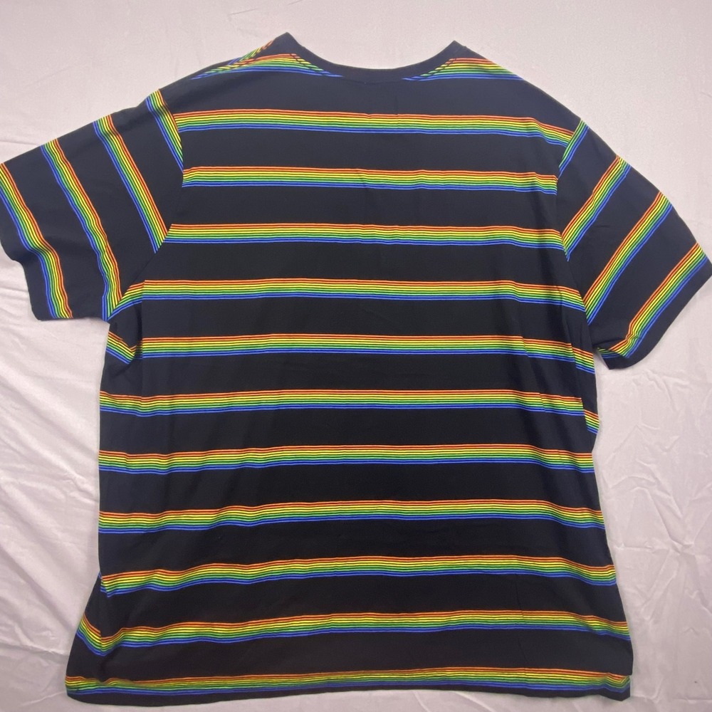 HB Fit by DXL T-Shirt Men 4XL Black Cotton Rainbow Striped Crew Neck Casual - Picture 8 of 9